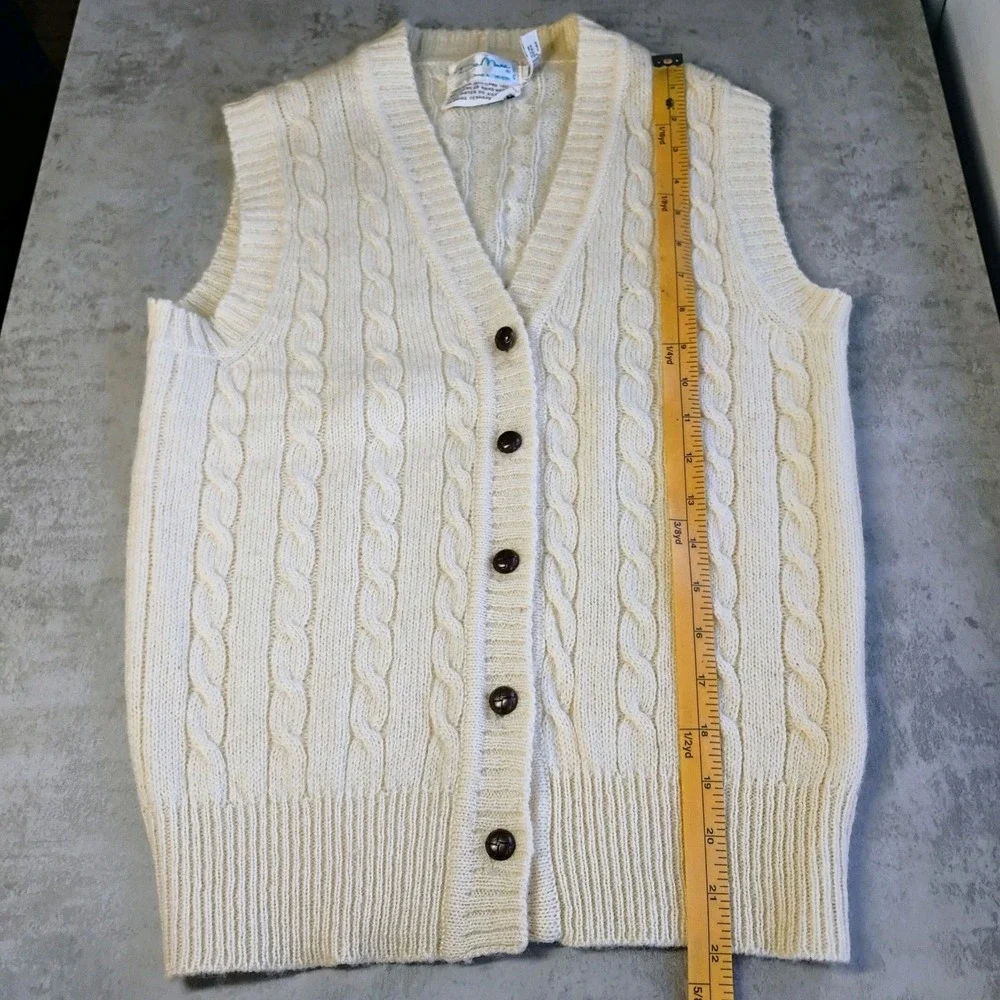 Vtg De Mura Cable Knit Sweater Vest Womens Small Cream Wool Academia Preppy